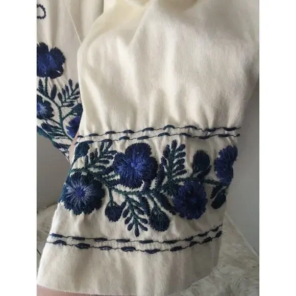 Johnny Was floral embroidery long sleeve med tie front tunic top - Picture 4 of 11